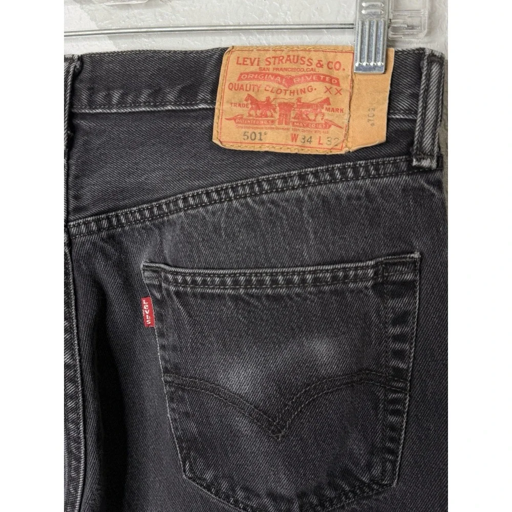 Levi's 501 Original Fit Jeans Men's 34x32 Black Button Fly Straight Denim Worn